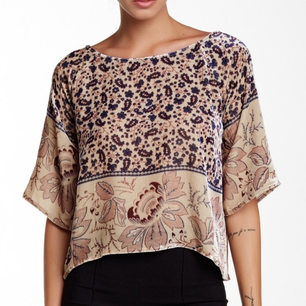 Chaser Folkloric Tapestry Silk Blend Boat Neck Top